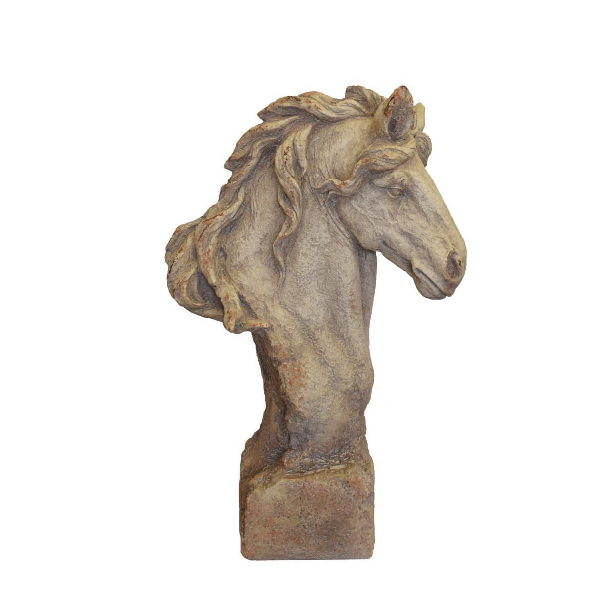 TESTA CAVALLO IN PIETRA44X19 H.67 CM -IMPERO- GRIGIO/AVORIO ANT