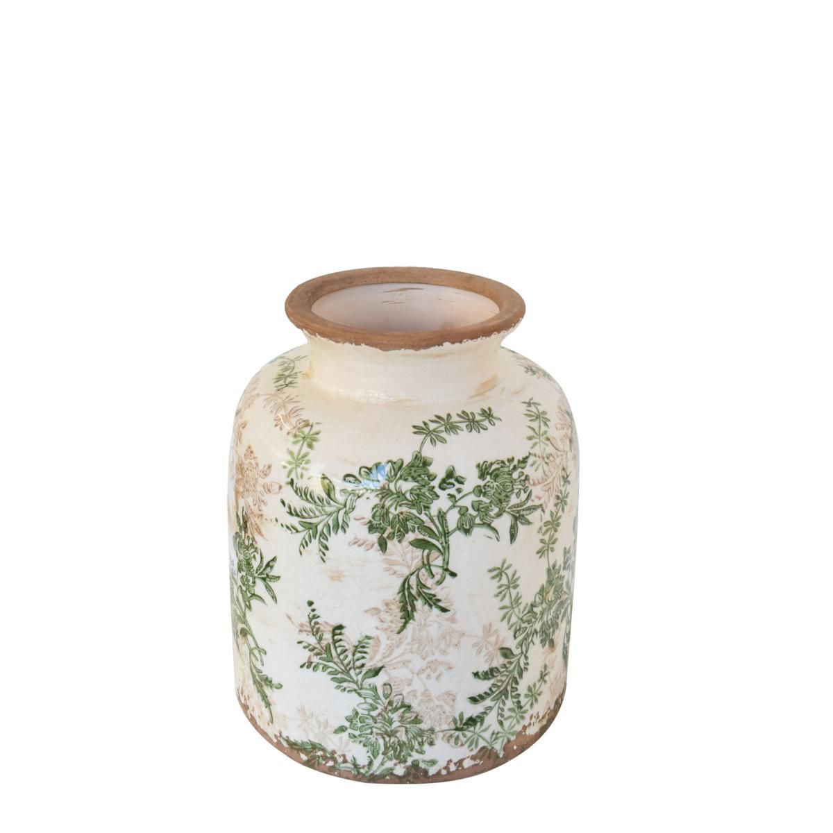 VASO CERAMICA D.13 H.16CM (S) -FLOREALE- BIANCO/VERDE