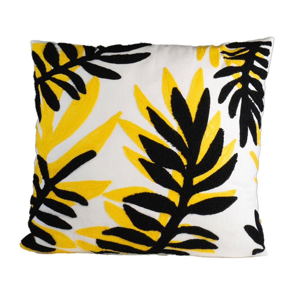 CUSCINO C/FOGLIE COTONE45X45 CM GIALLO/BIANCO/NERO