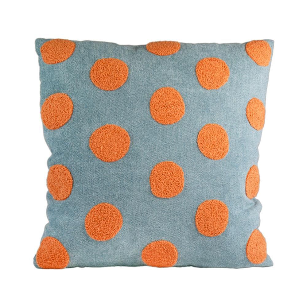 CUSCINO C/POIS COTONE/POLY 45X45 CM AZZURRO/ARANCOIONE