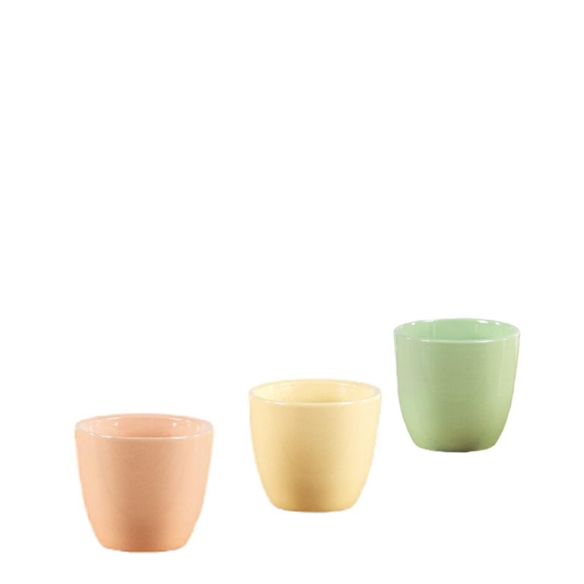 SET 3 VASI CERAMICA D.7CM H.6 CM GIALLO/PESCA/VERDE CHIARO