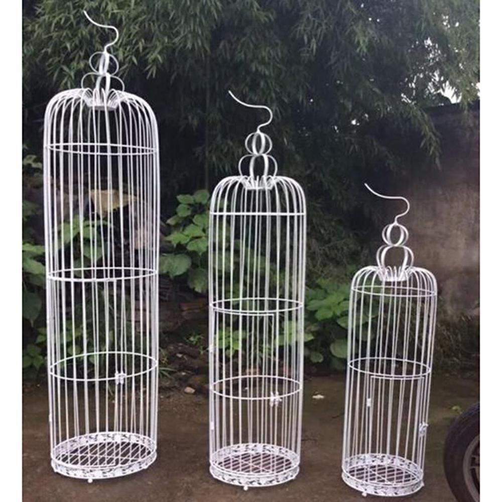 SET 3 GABBIE METALLO D.40 CM H.170 CM / D.30 CM H.110 CM BIANCO