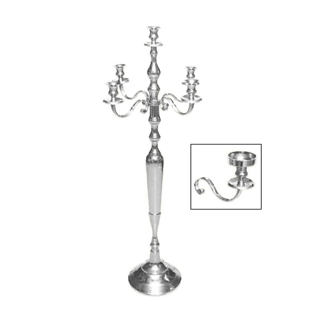 CANDELABRO ALLUMINIO 5 FUOCHI H.100 CM -MIRA- ARGENTO SATINATO