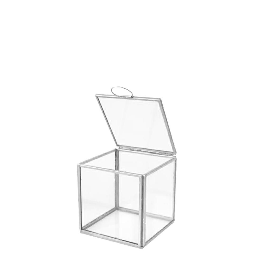 CONTENITORE VETRO/METALLO 10,5X10,5 CM H.10,5 CM MIRA ARGENTO SATIN