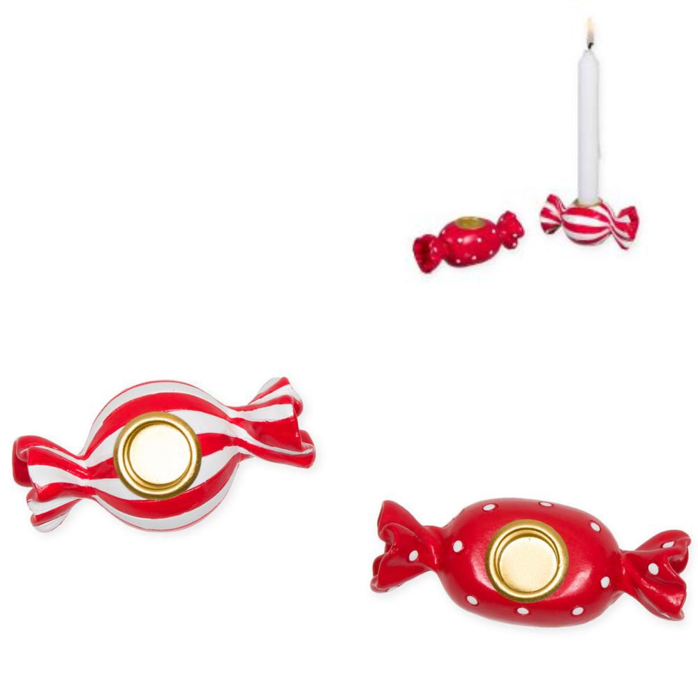 SET 2 CANDELIERI POLIRESINA CARAMELLA -CANDY- ROSSO/BIANCO