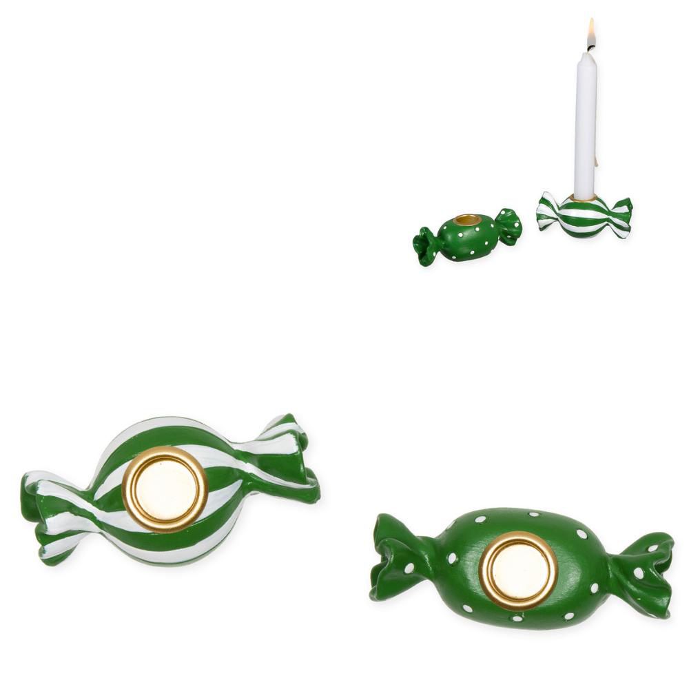 SET 2 CANDELIERI POLIRESINA CARAMELLA -CANDY- VERDE/BIANCO