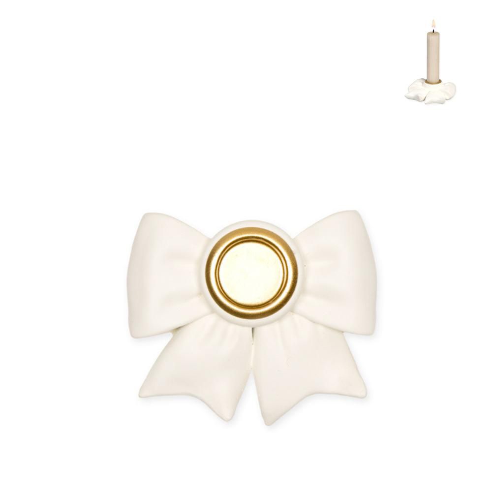 CANDELIERE POLIRESINA FIOCCO -BOW- BIANCO