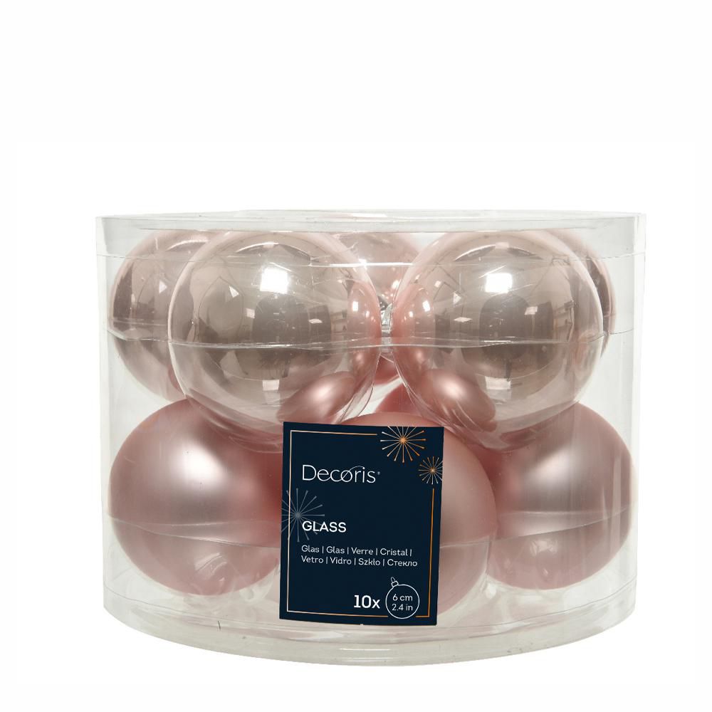 SET 10 SFERE VETRO MM.60 LUCIDO/SATINATO ROSA BUSH