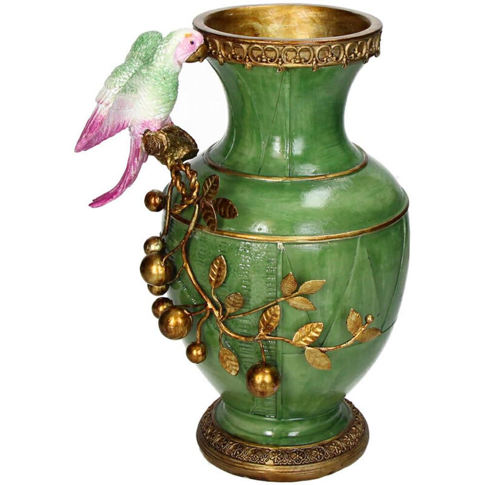 VASO PORCELLANA C/MANICO UCCELLO 20,5X15 CM H.28 CM VERDE