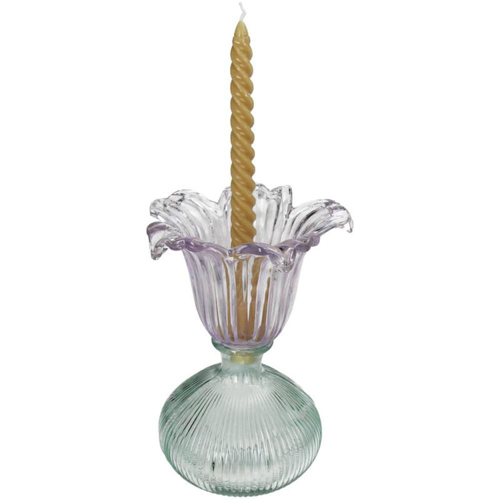 CANDELIERE VETRO D.16 CM H.23 CM ROSA/GRIGIO