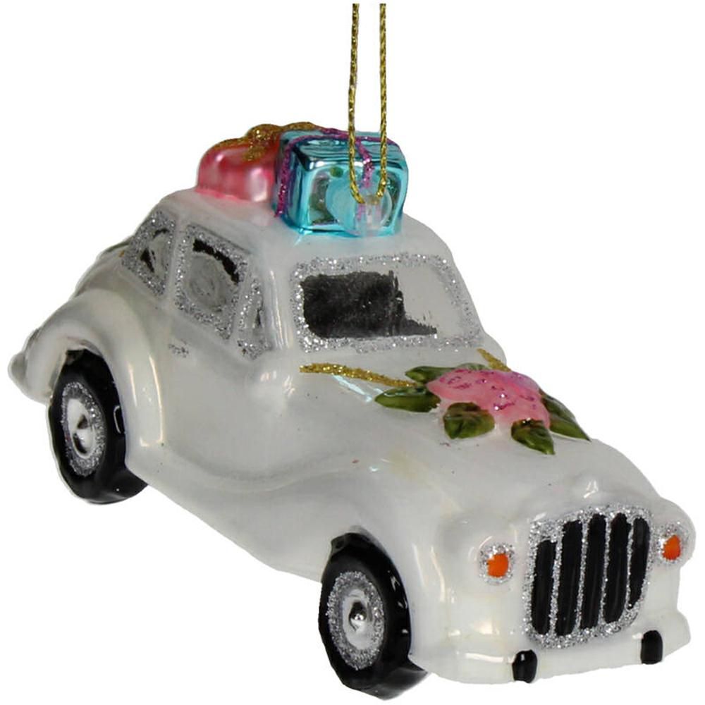 ORNAMENTO MACCHINA DA SPOSA VETRO H.11,4 CM BIANCO/MULTICOLOR