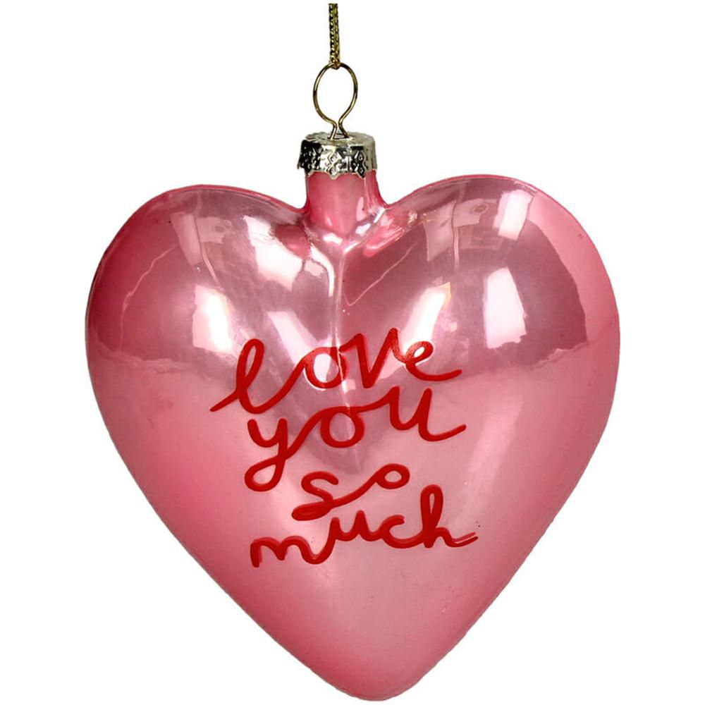 ORNAMENTO CUORE VETRO H.8,9 CM ROSA/ROSSO