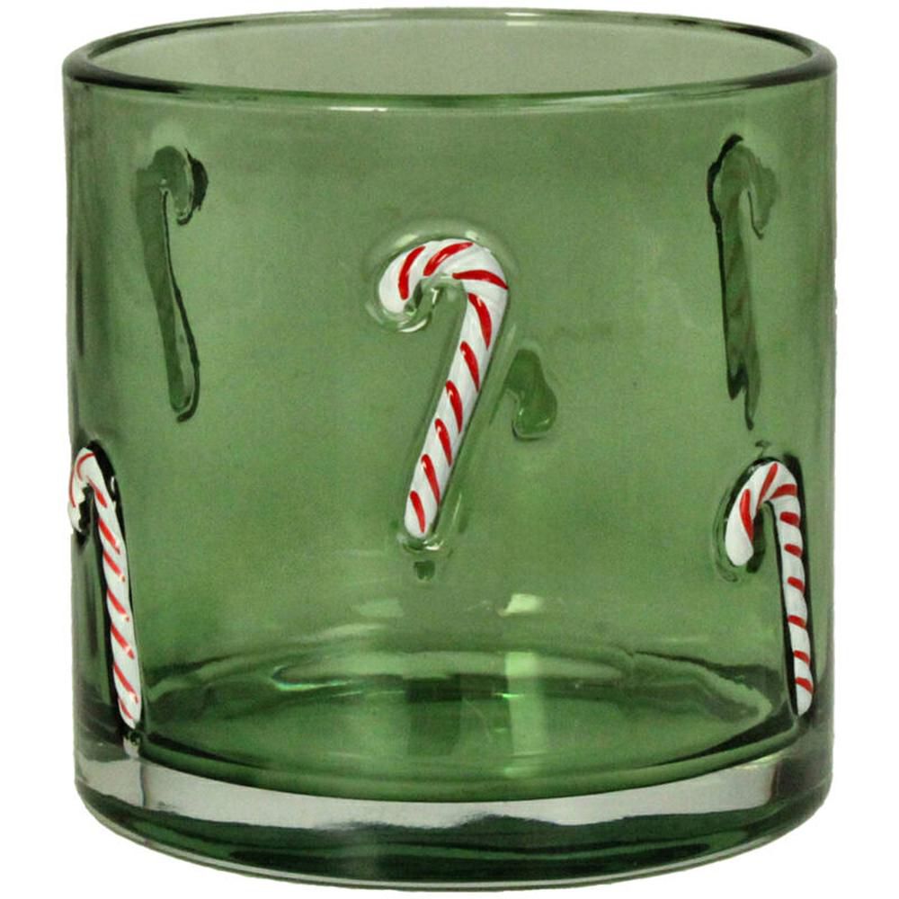 PORTATEALIGHT VETRO C/CANDY 10X10 CM H.10 CM VERDE/ROSSO