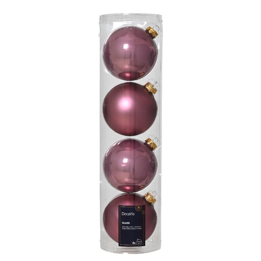 SET 4 SFERE VETRO MM.100 LUCIDO/SATINATO ROSA BUSH