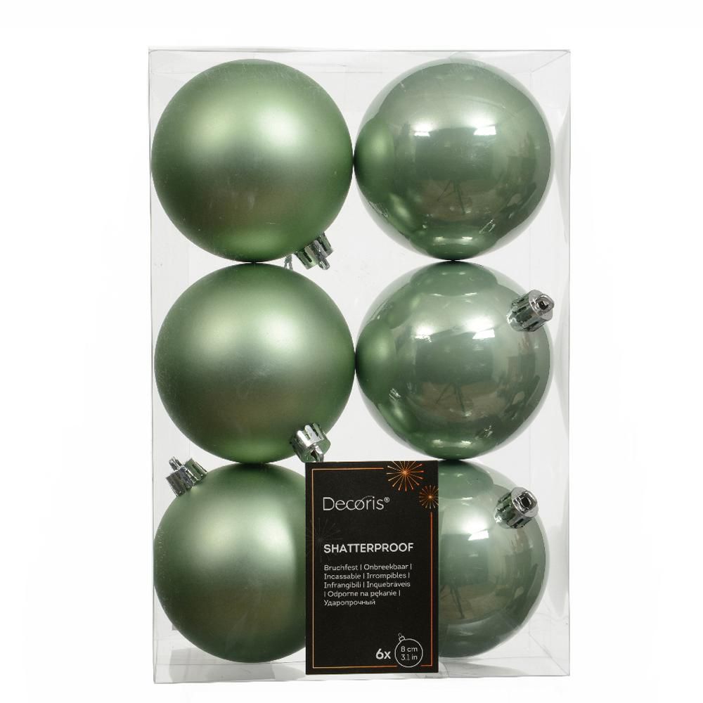 SET 6 SFERE POLY MM.80 ASS.LUCIDO/SATINATO VERDE CHIARO