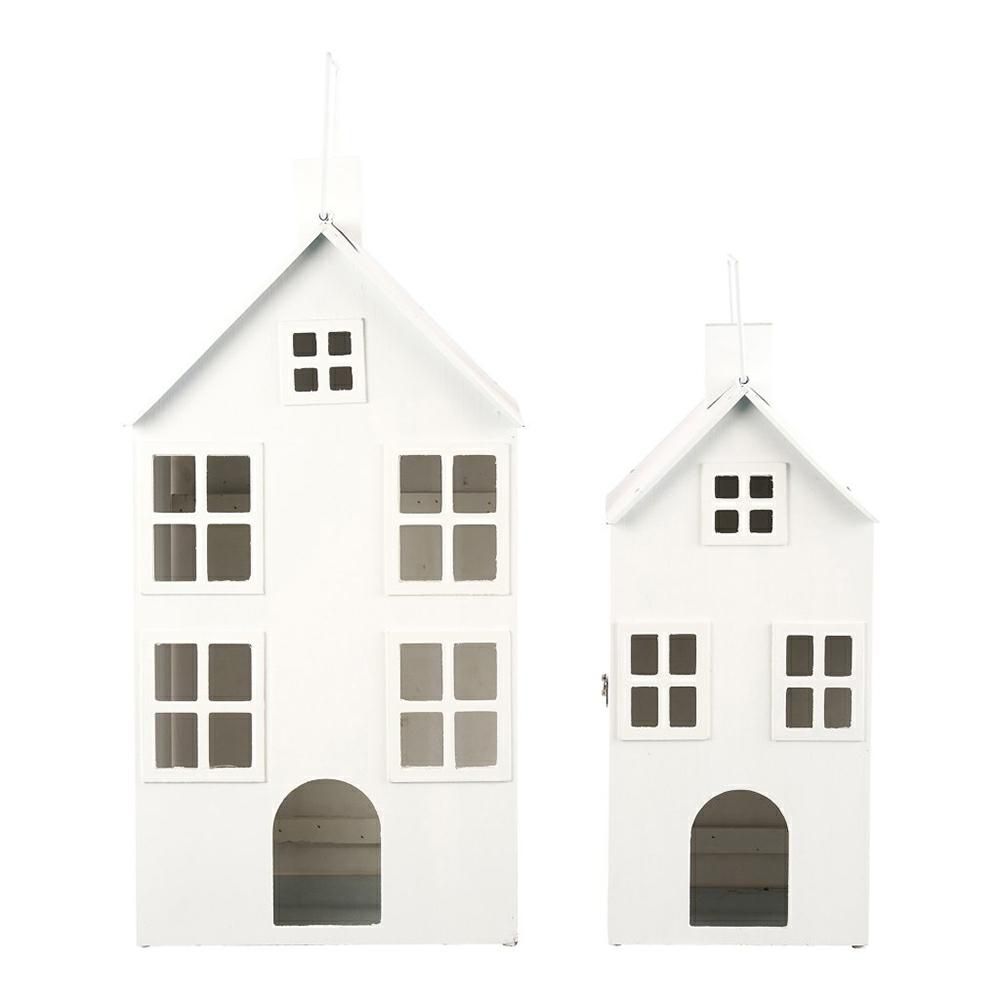 SET 2 LANTERNE CASETTE LEGNO 34X33X66 CM BIANCO