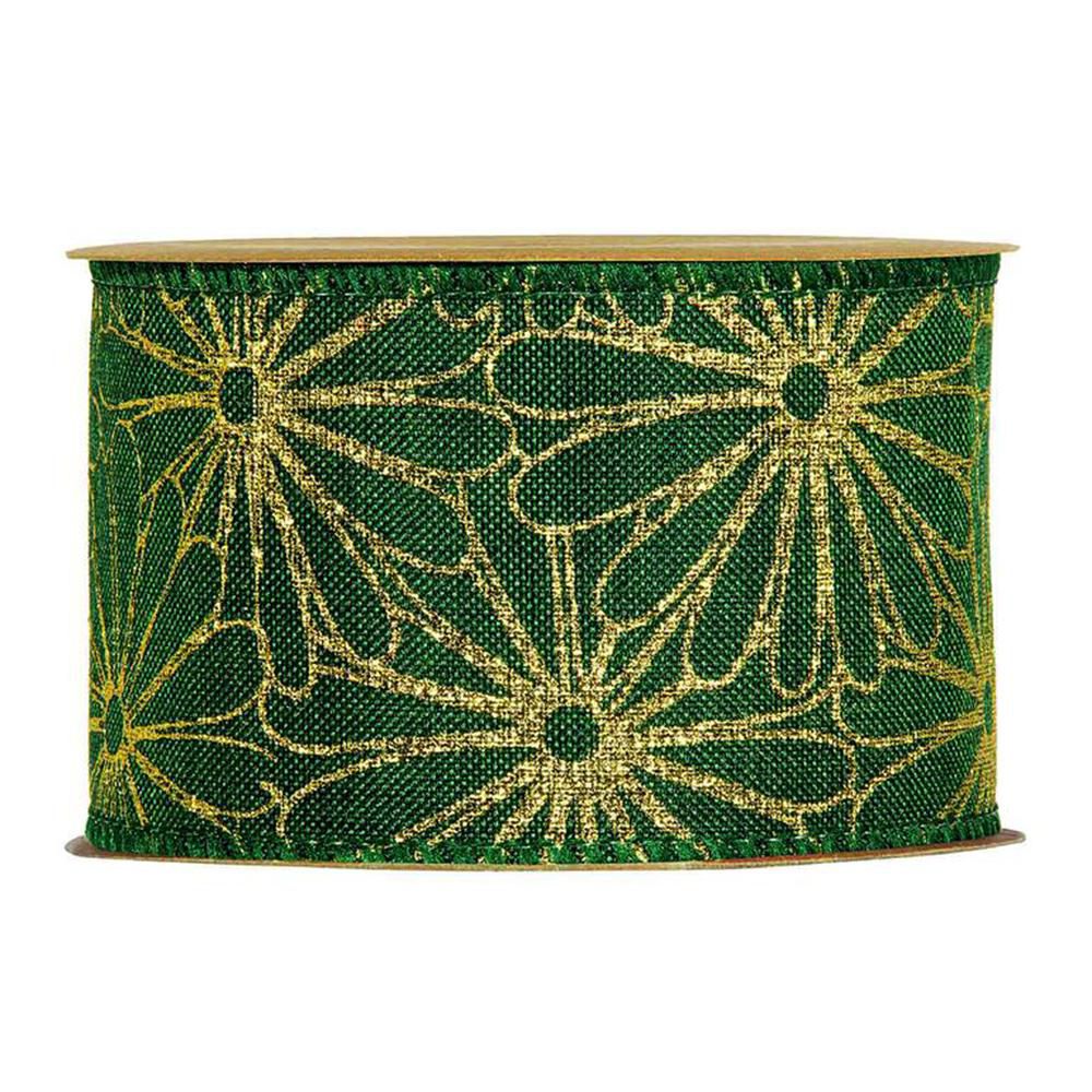 NASTRO CANVAS C/FIORI 63MM 10MT VERDE/ORO