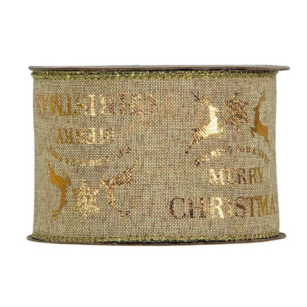 NASTRO CANVAS C/BORDO ANIMATO -MERRY XMAS- 63MM 10MT ORO