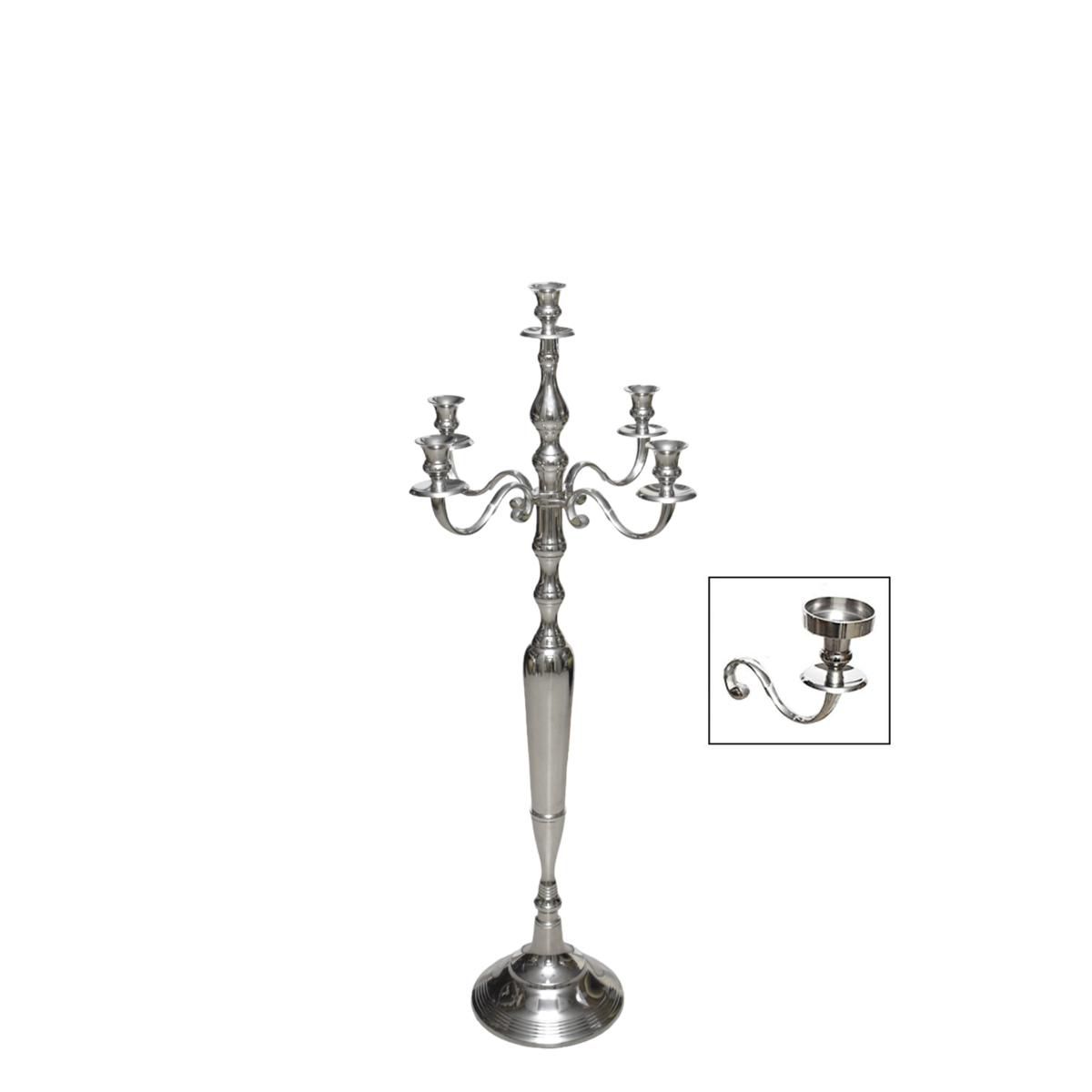 CANDELABRO ALLUMINIO 5 FUOCHI H.80 CM ARGENTO LUCIDO