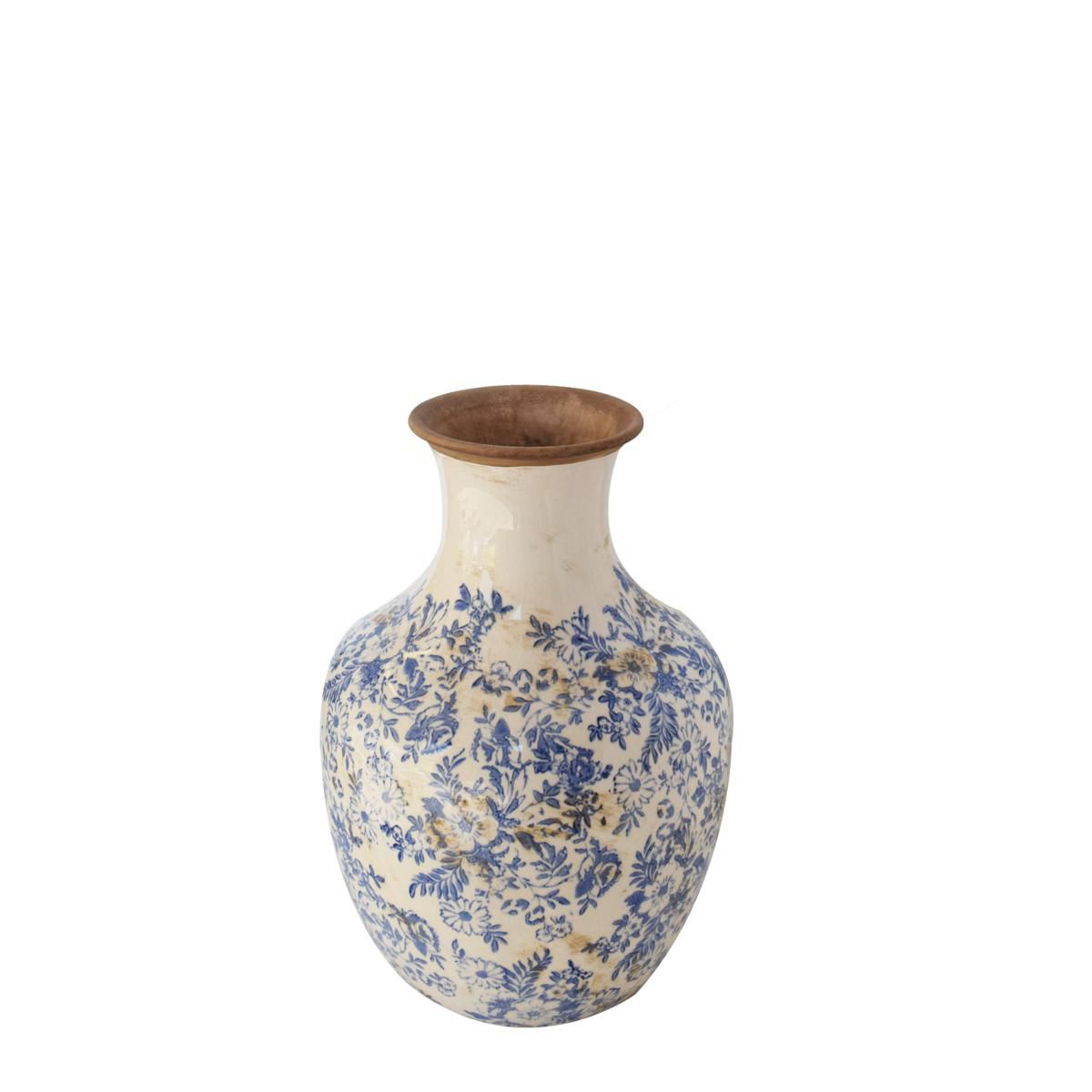 VASO CERAMICA BOTTIGLIAD.21,5 H.31 CM (M) -FLOREALE- BIANCO/BLU