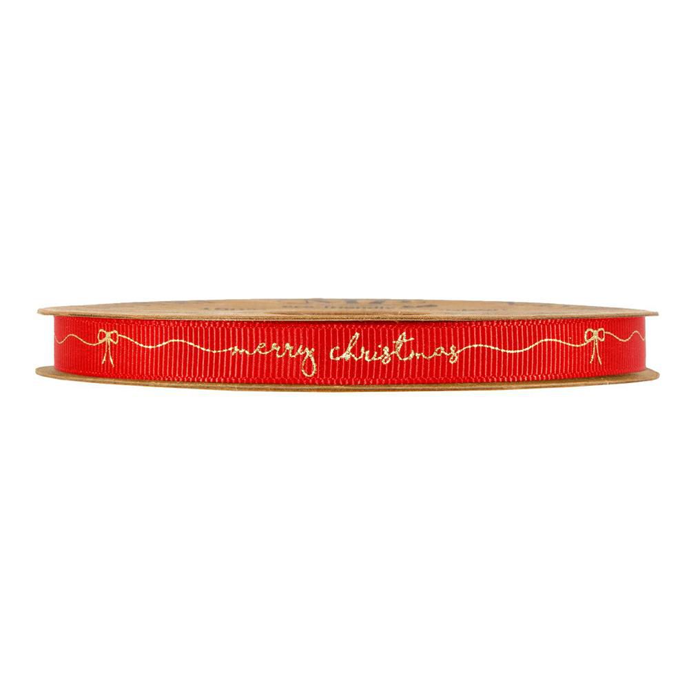 NASTRO GROSS GRAIN -MERRY CHRISTMAS- 10MM 20MT ROSSO/ORO