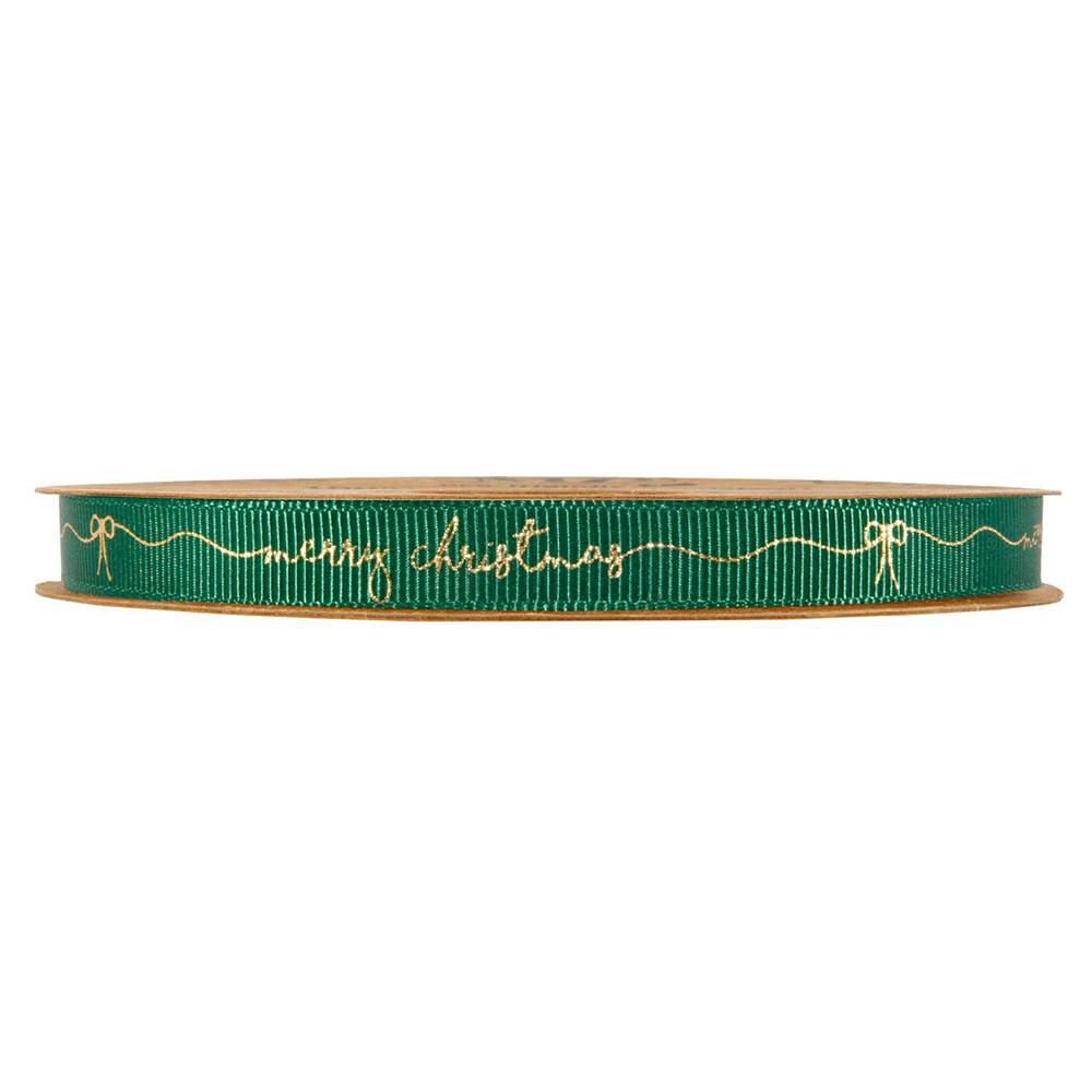NASTRO GROSS GRAIN -MERRY CHRISTMAS- 10MM 20MT VERDE/ORO