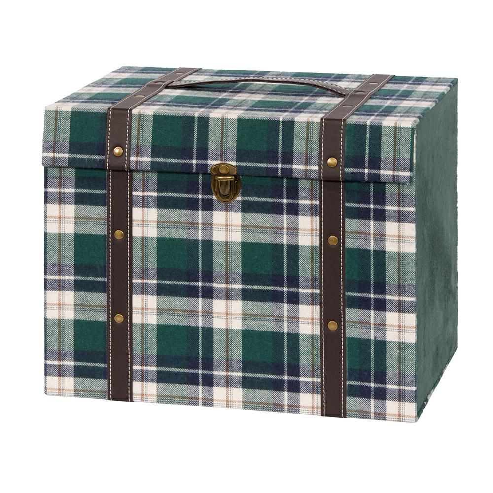 BAULETTO VELLUTO TARTAN31X22 CM H.25 CM VERDE SCURO