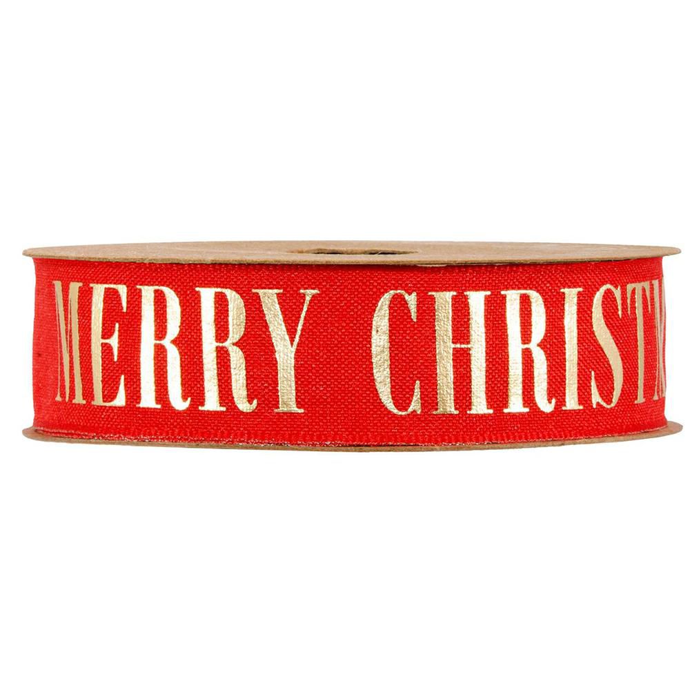 NASTRO COTONE 25MM 10MT -MERRY CHRISTMAS- ROSSO/ORO