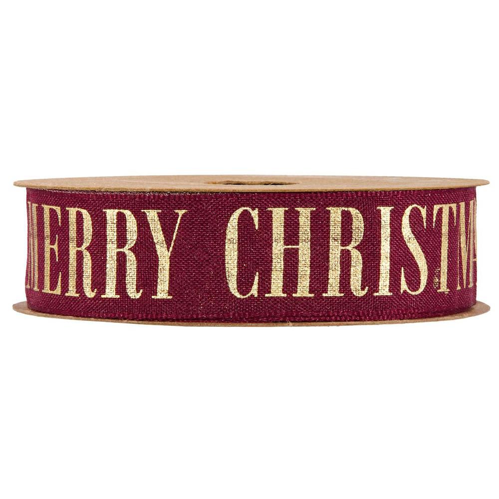NASTRO COTONE 25MM 10MT -MERRY CHRISTMAS- BORDEAUX/ORO