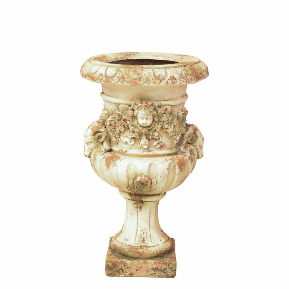 COPPA MEDICEA DECORO INPIETRA D.40 H.64 CM IMPERO GRIGIO/AVORIO