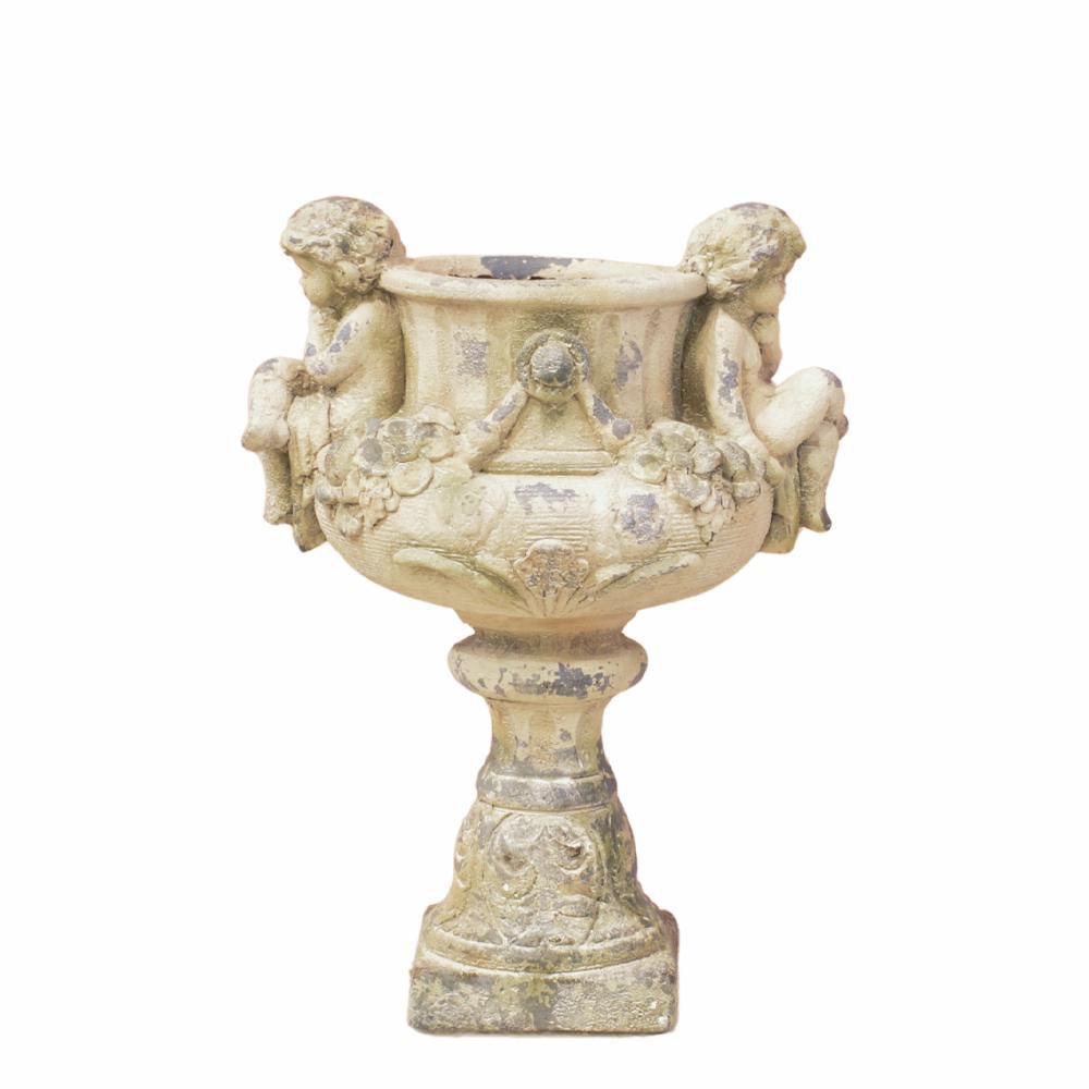 COPPA MEDICEA DECORO INPIETRA D.40 H.55 CM IMPERO GRG/BNC/AZR