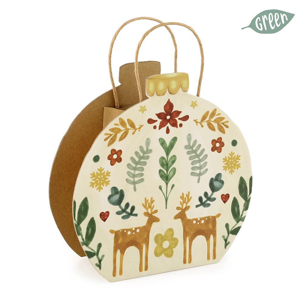 SACCHETTO CARTA -FOLKY XMAS- 18X6 H.18 CM ROSSO/VERDE/NATURALE