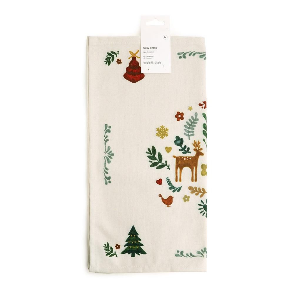 SET 2 TOVAGLIOLI -FOLKYXMAS- BIANCO/ROSSO/VERDE/ORO