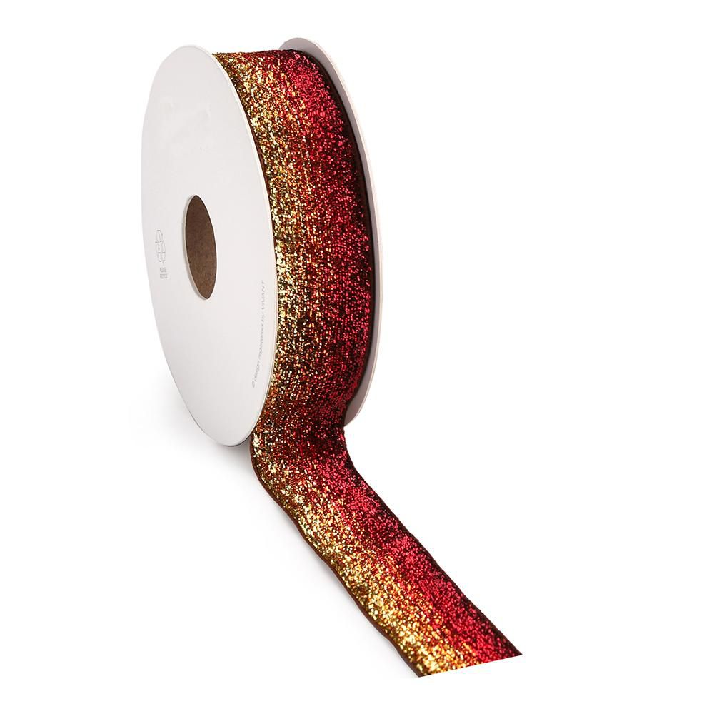 NASTRO TESSUTO 25MM 5MT-GRADINTE- ROSSO/ORO