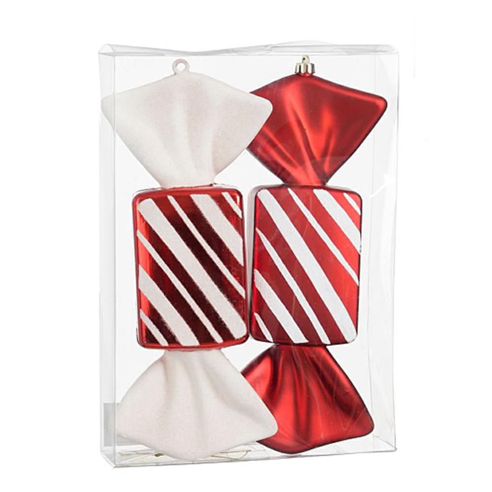 SET 2 CANDY VETRO D/APP. 13,5X6 CM H.32 CM ROSSO/BIANCO