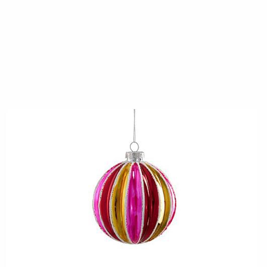 SFERA VETRO STRISCE MM.100 BIANCO/FUCSIA/GIALLO