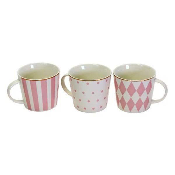 SET 3 TAZZE MUG PORCELLANA D.10 H.9 CM BIANCO/ROSA BIANCO/ROSA