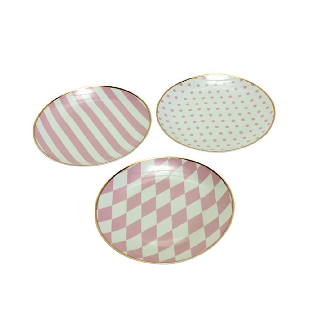 SET 3 PIATTINI PORCELLANA D.20 CM BIANCO/ROSA BIANCO/ROSA