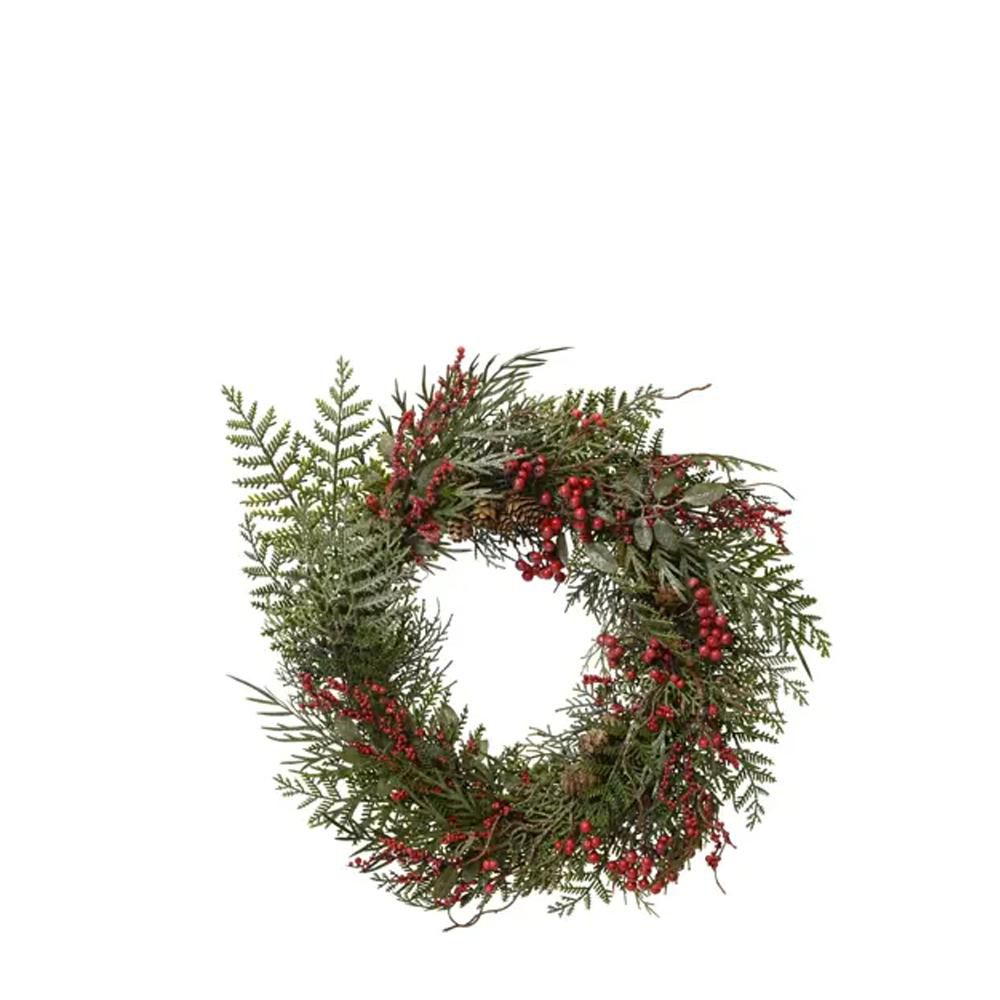 CORONA CIPRESSO C/BACCHE D.50 CM VERDE/ROSSO