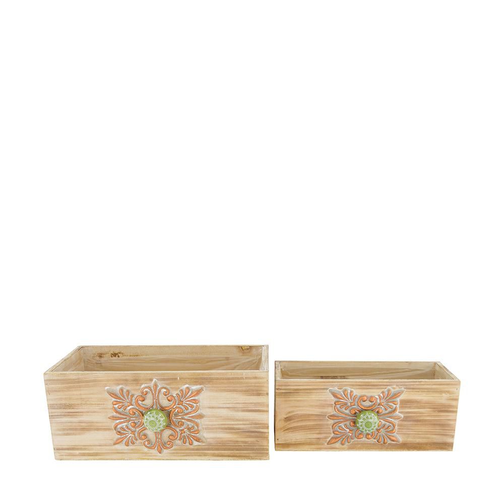 SET 2 CASSETTI LEGNO C/PLASTICA 28-24×16,5-14,5 H.12-10 NATURALE