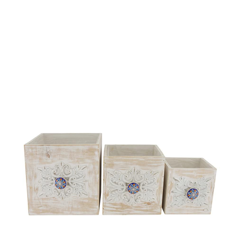 SET 3 CASSETTI LEGNO 18-15-12X19,5-16,5-13,5 H.18-16-14CM BIANCO