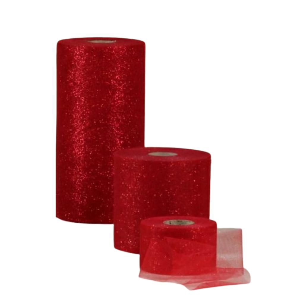 TULLE CM.12,5X100MT. GLITTER ROSSO