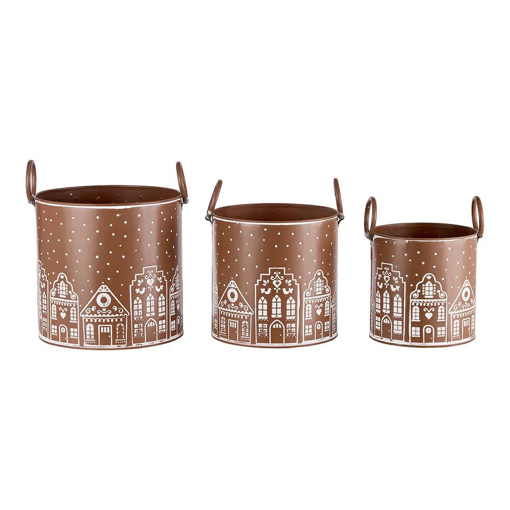 SET 3 VASI METALLO C/MANICO D.20 CM H.21 CM MARRONE/BIANCO SET 3 VASI METALLO C/MANICO D.20 CM H.21 CM MARRONE/BIANCO