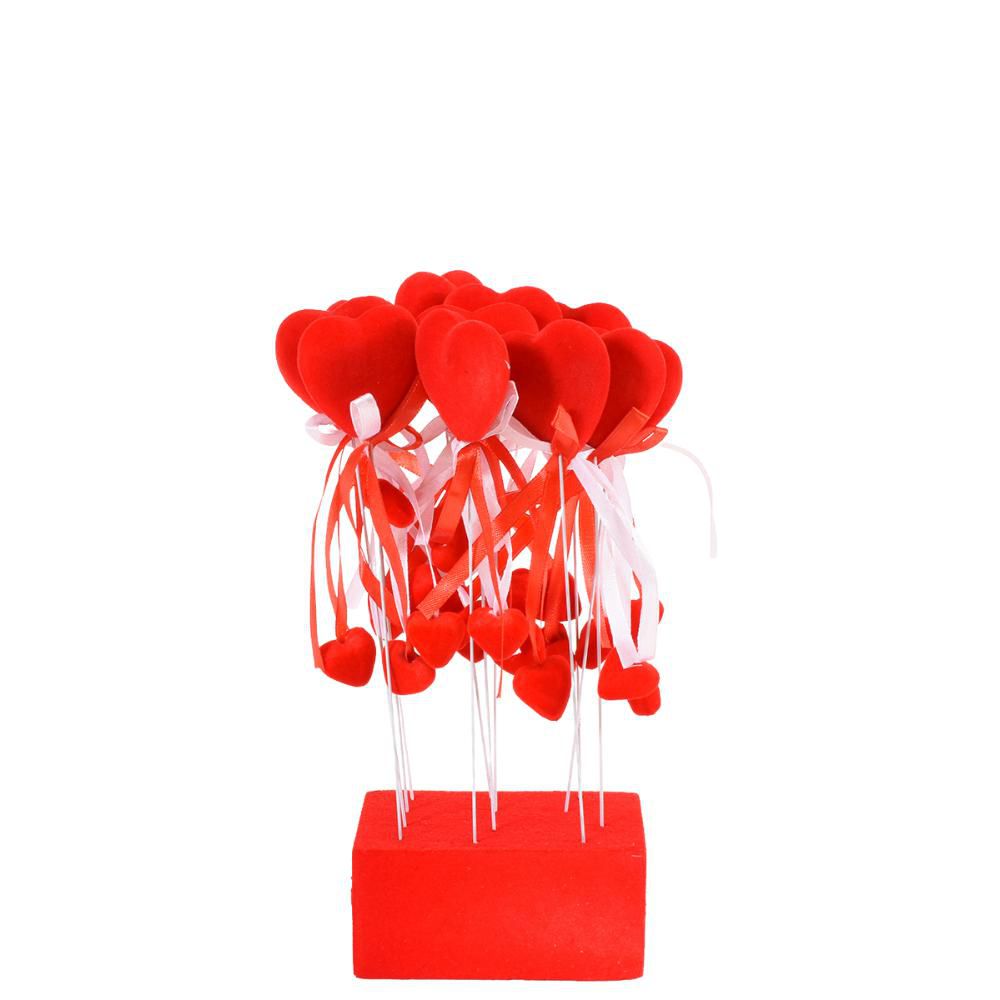 SET 12 PICK CUORE C/FIOCCO E CUORICINI D.5 CM ROSSO