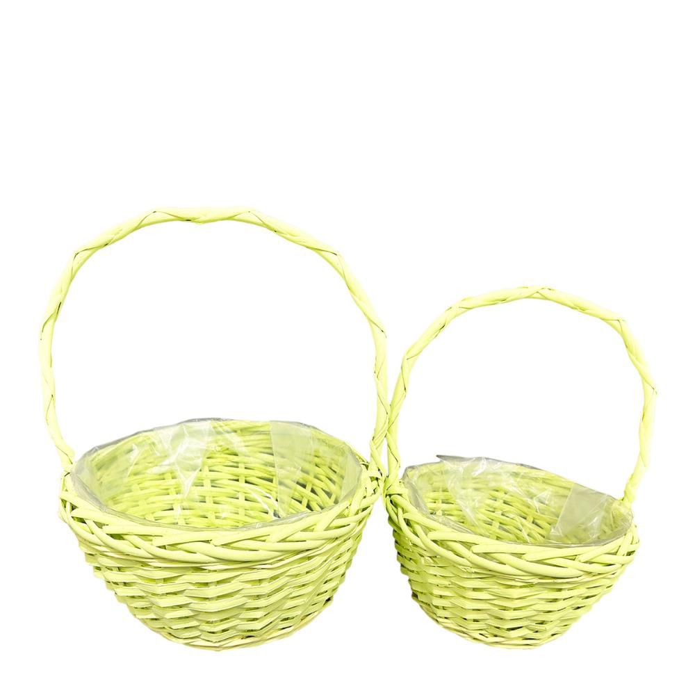 SET 2 CESTI TONDI C/MANICO D.23-20 CM H.12-10 CM VERDE CHIARO