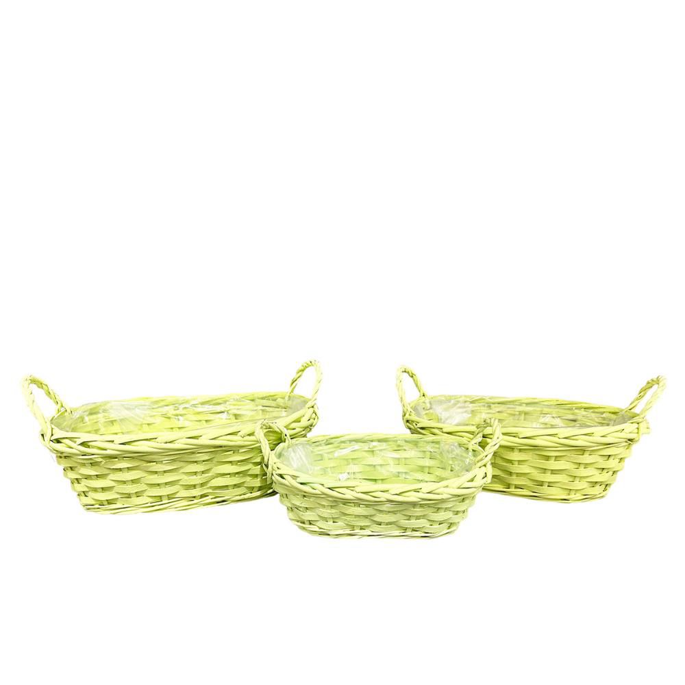 SET 3 CESTI OVALI C/MANICI 38-30-22X26-18-13 H.10-9-7 CM VERDE