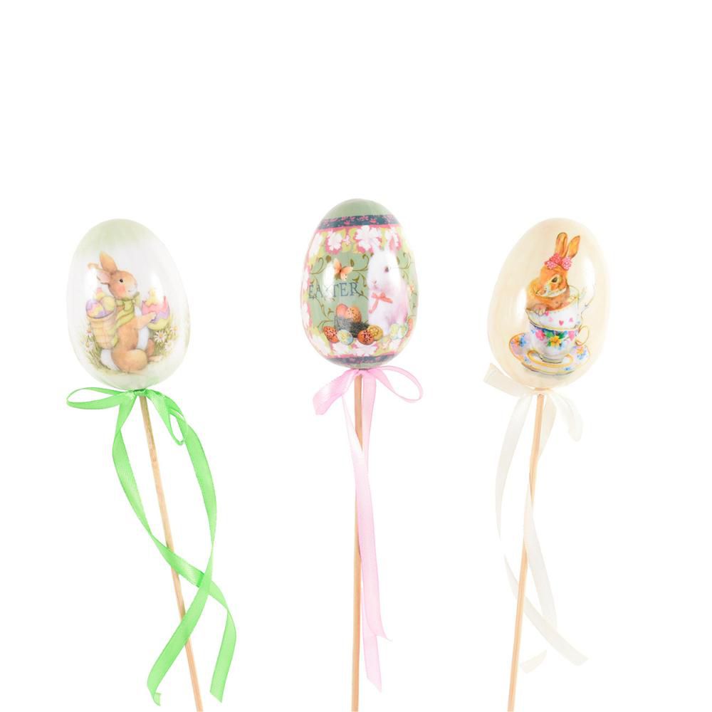 SET 6 UOVA C/FIOCCO E C/PICK D.7,5 CM BIANCO/ROSA/VERDE/LILLA