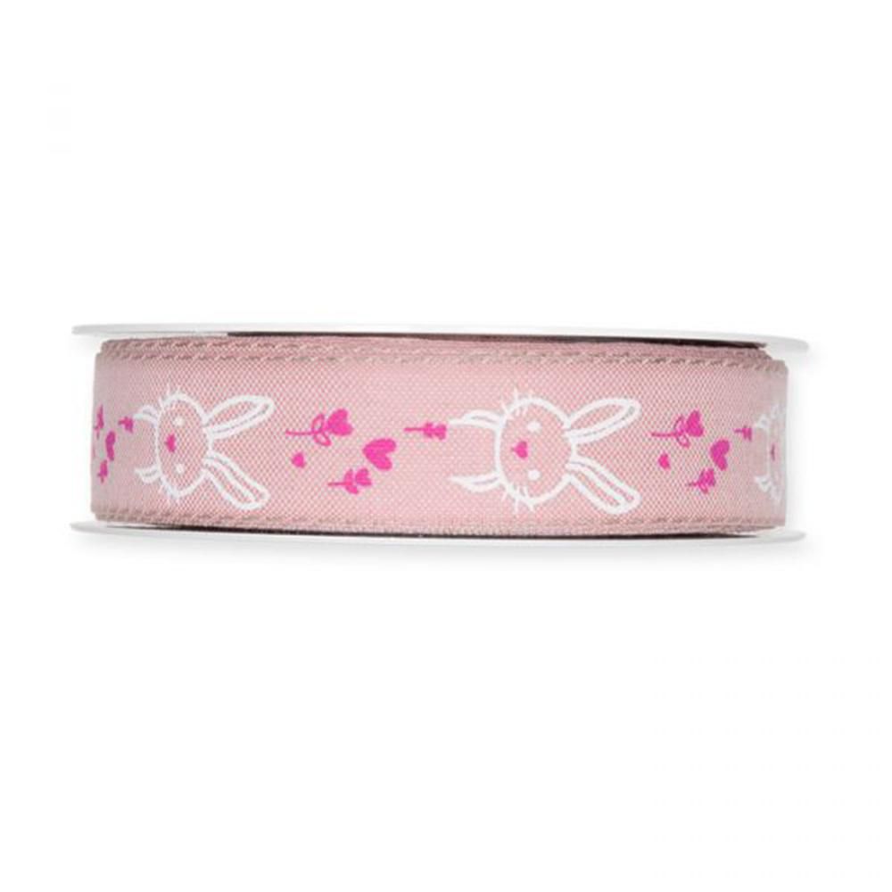 NASTRO POLY 25MM 18MT -RABBITS/HEARTS- ROSA/BIANCO/FUCSIA