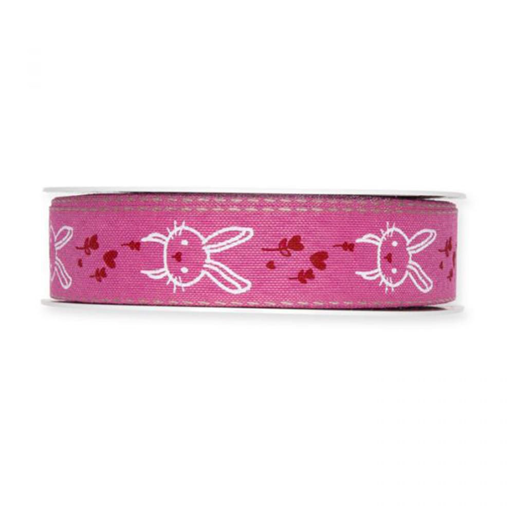 NASTRO POLY 25MM 18MT -RABBITS/HEARTS- FUCSIA/BIANCO/ROSSO
