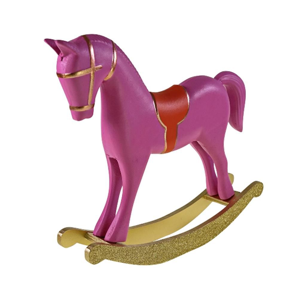 CAVALLO A DONDOLO LEGNO35X7 CM H.31 CM FUCSIA/ORO